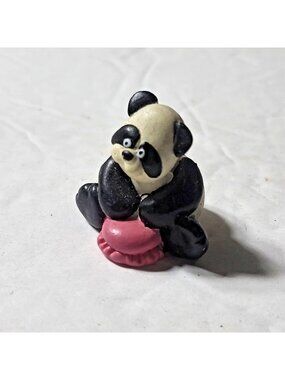 Creata Black & White Panda Bear Pink Stool PVC Figure Toy 1" Miniature Vintage